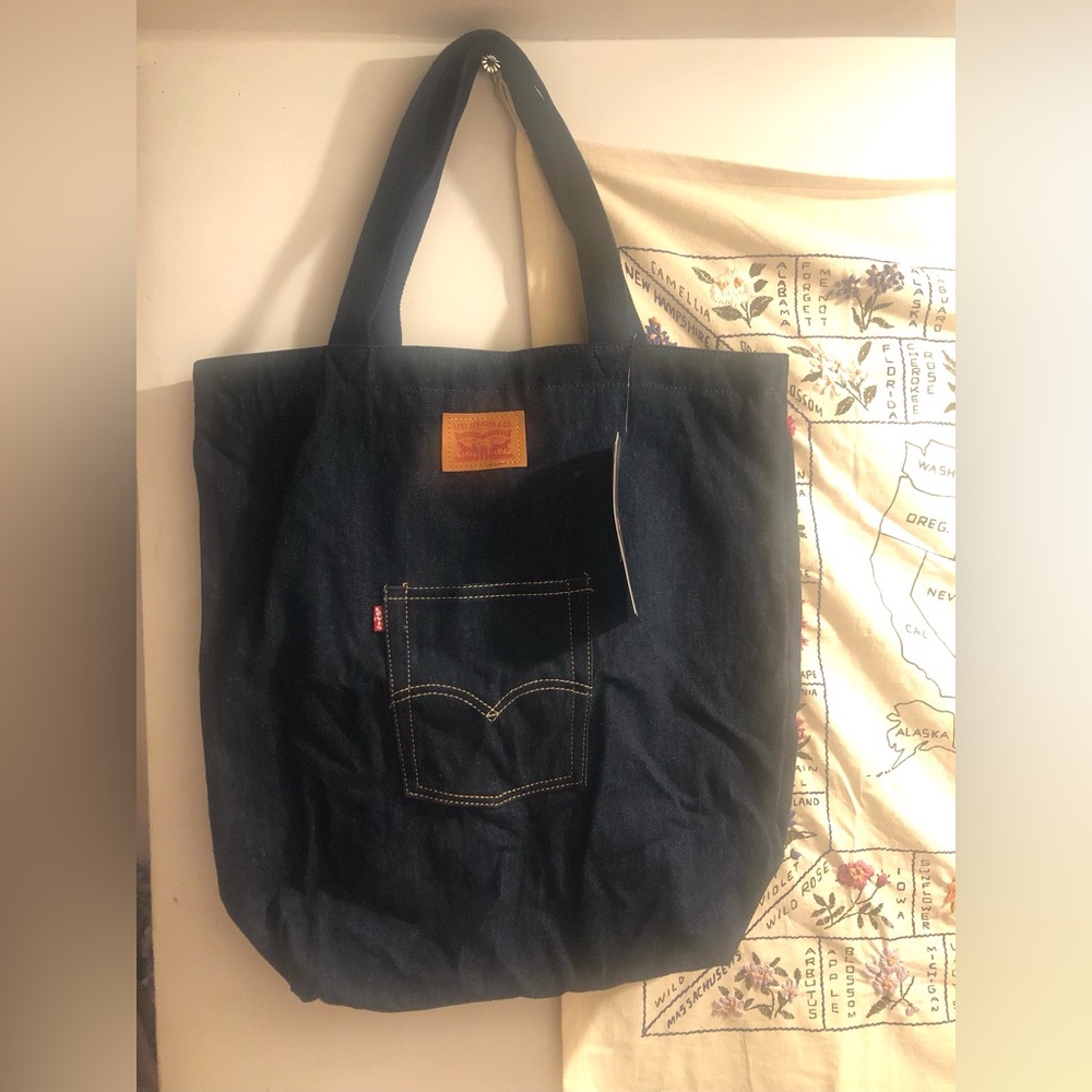 Levi's Dark Blue Denim Tote Bag with front pocket